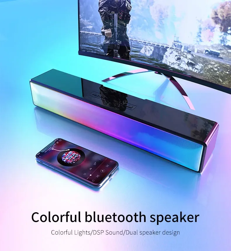 Wireless BT5.2 Multimedia Speakers RGB Light Computer Sound Bar Stereo USB Powered Gaming Loudspeakers For PC Tablets Laptop New