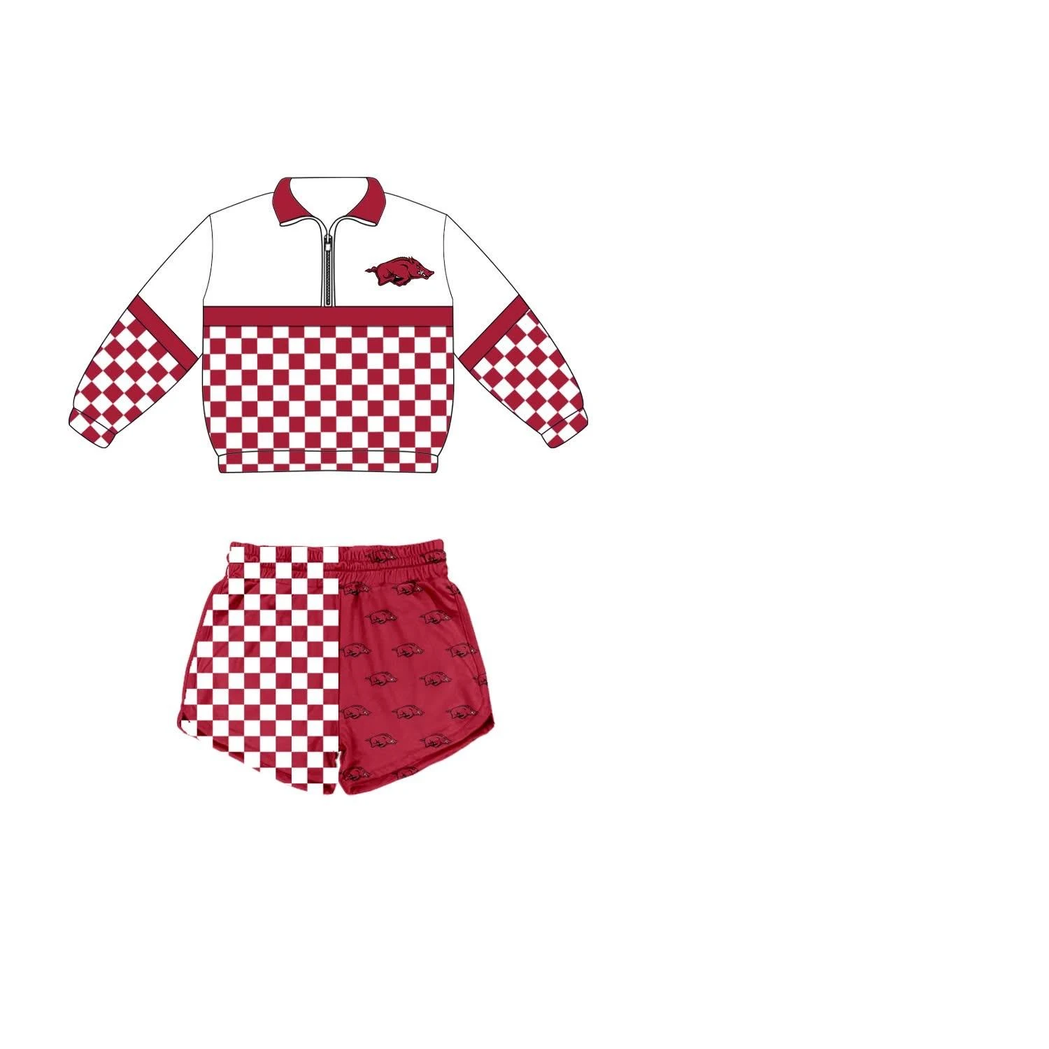Boutique Half-Zip Checkerboard Kids Sweatshirt Ball Team Custom Logo Coat Children Pullover Pant Set Wholesale Kids Clothing