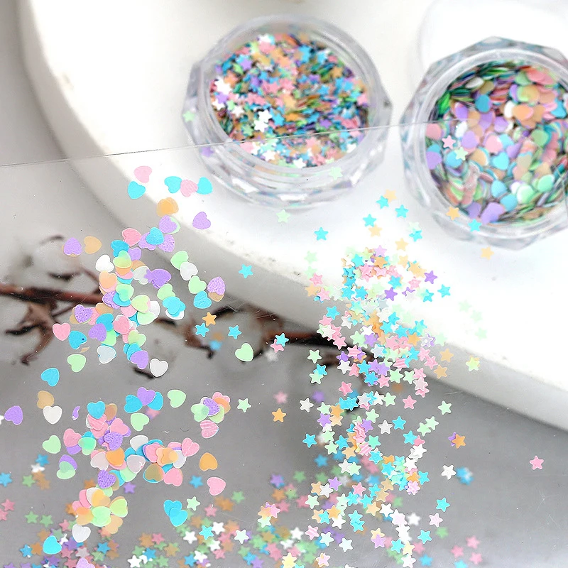 1Jar Mini Mixed Sparkling Love Star Foil Flakes Nail Sequins Nail Art Decoration Manicure Tips Charms For Women Girls DIY