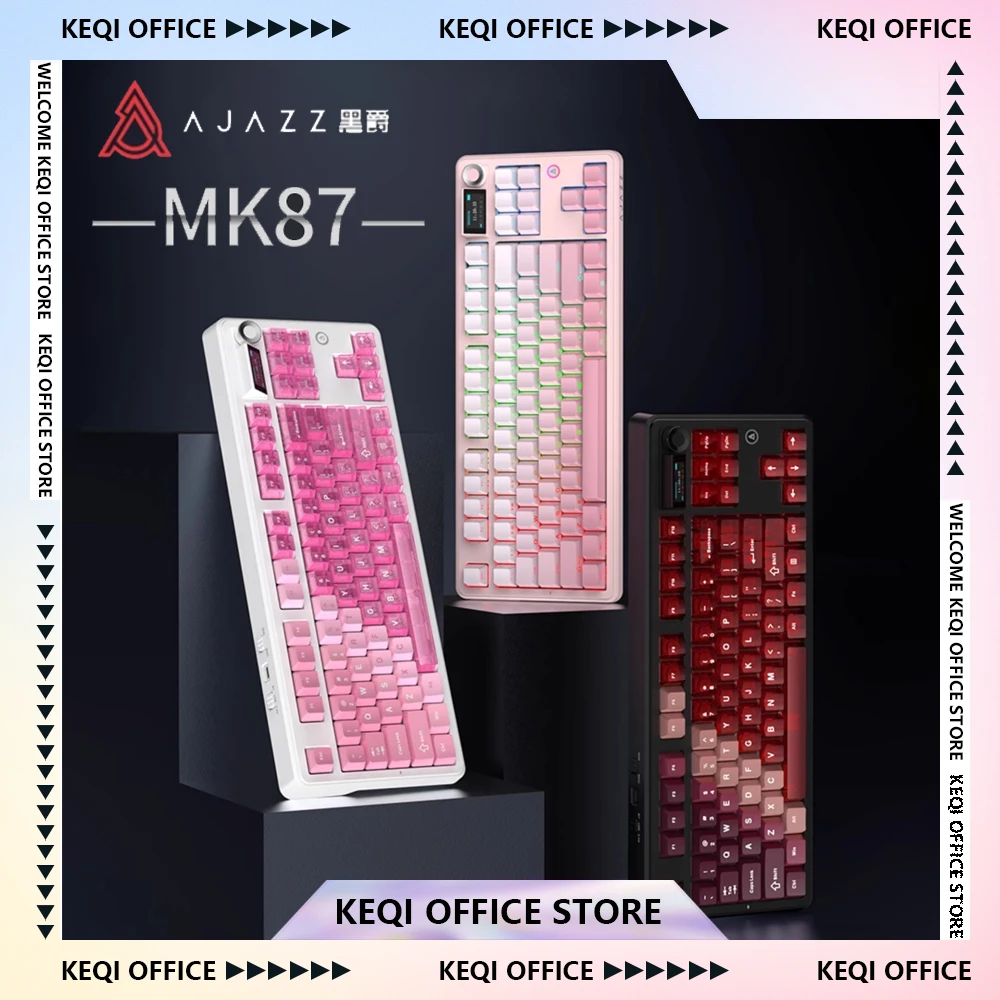

AJAZZ MK87 E-sports Keyboard 2.4G Wireless 1.04-inch TFT Screend Multi-function Knob RGB Lighting Effect Game Keyboard PC Gifts