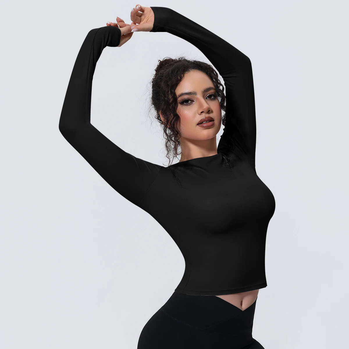 1 Stück Schlankes Casual Sommer Yoga Langarm-Oberteil für Damen, Fitness-Sport-Laufshirt mit Schnelltrocknung, Einfarbiges Trainingsshirt – Detail 16