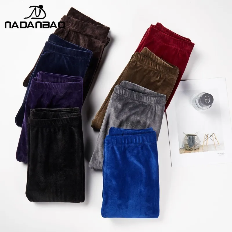 Nadanbao Women Autumn Winter Warm Pants Solid Color High Waist Bottoms Double-sided Soft Thicken Trousers Casual Outdoor Tights