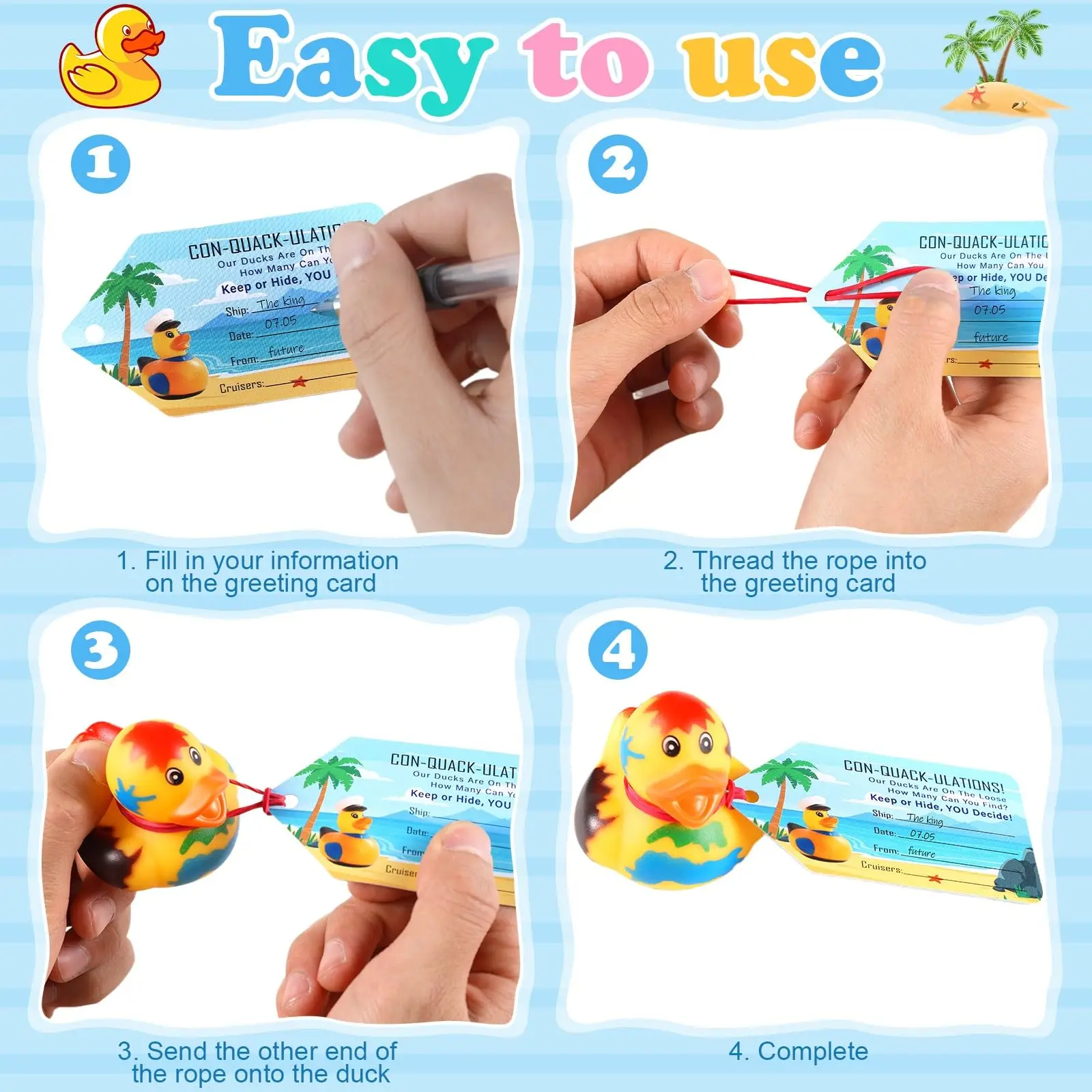 90Pcs Cruise Duck Kit Include 30CruiseDuck with 30 Cruise DuckTag 30Rubber Band,Assortment Rubber Duck with Tag for Cruise Ship