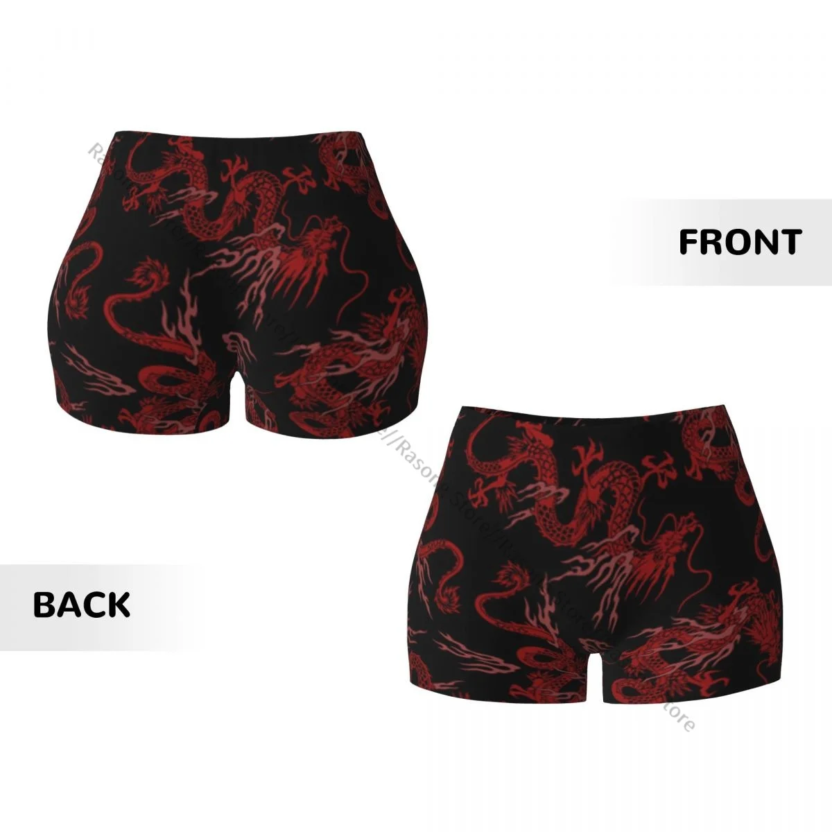 Women's Yoga Shorts Japanese Dragon Scrunch Booty Butt Lifting Comfort Fitness Gym