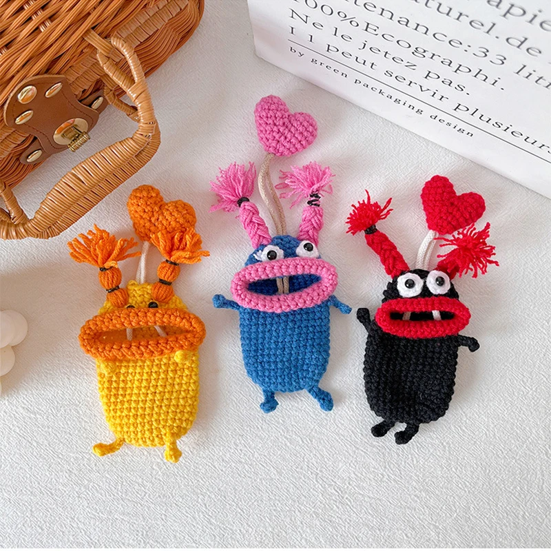 سلسلة مفاتيح على شكل فم سجق كروشيه مصنوعة يدويًا، غطاء مفتاح فم السجق الكرتوني الرائع، حامل سماعة أذن من الصوف الكرتوني اللطيف #4