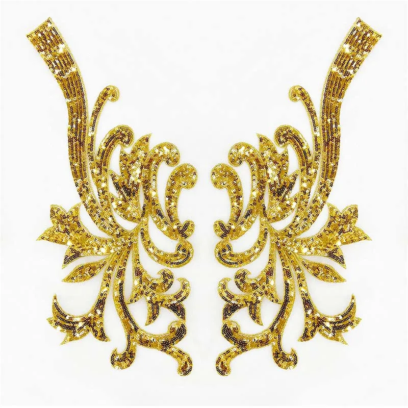1 Paar = 2 Stück/40 x 19 cm, Gold, Silber, rote Pailletten-Aufnäher, Nähzubehör, 3D-Blumen-Mieder-Applikation, Stoff, Spitze, Stickerei, Aufnäher