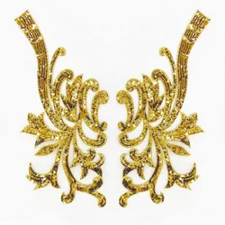 1Pair=2PC/40*19CM,Gold,Silver,Red Sequin Patches Sewing Supplies,3d Flower Bodice Applique Fabric Lace Embroidery Sew On Patches