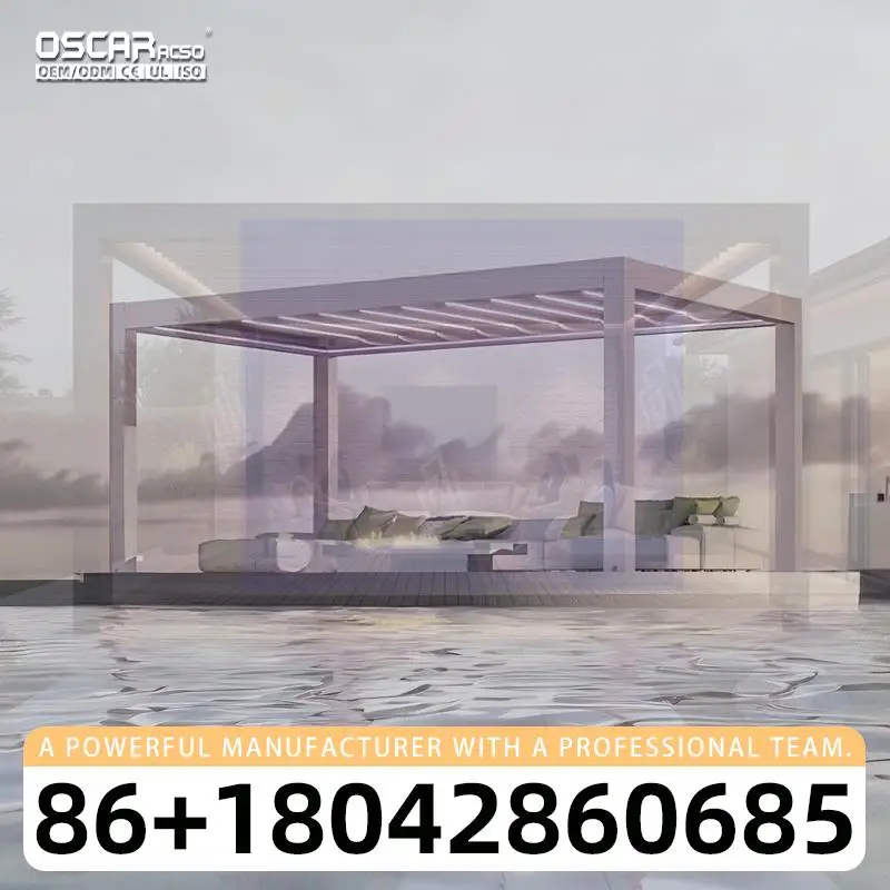 Spacious Motorized Aluminium Gazebo Bioclimatic Pergola for Luxury Outdoor with Zip Screen Universal Patio Shelter Solar Powered