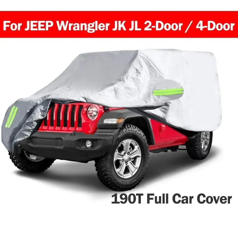 Outdoor Waterdichte 190T Auto Cover Voor Jeep Wrangler JK JL YJ 1987-2019 2/4 Deur Auto Cover winddicht Stofdicht UV Bescherming - afbeelding 2