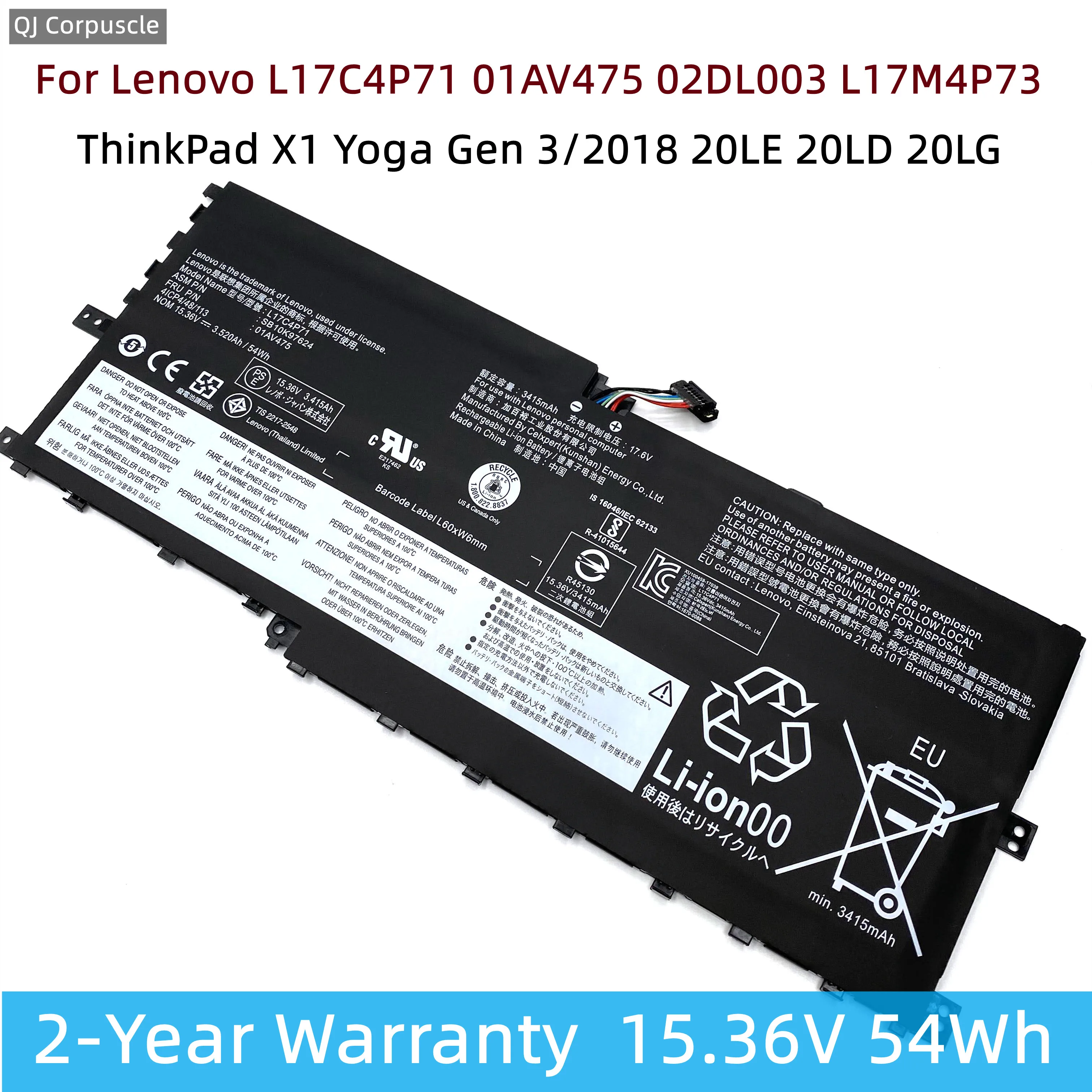 

Original L17C4P71 01AV475 02DL003 Battery For Lenovo ThinkPad X1 Yoga Gen 3/2018 20LE 20LD 20LG SB10K97623 SB10K97624 L17M4P71