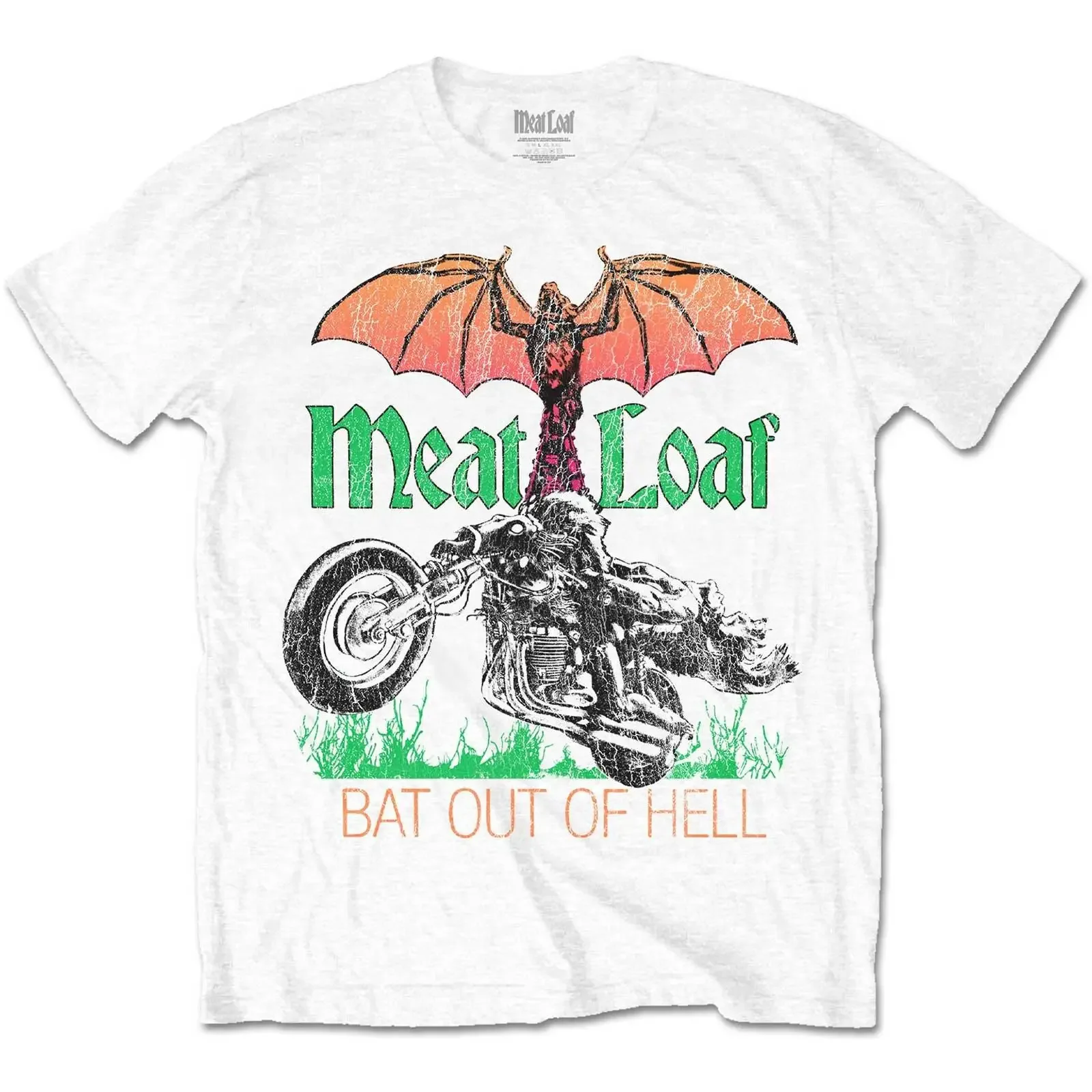 Meatloaf Bat Out Of Hell Retro Style T Shirt Fully Licensed vintage Washed fashion Casual Slightly homme graphic