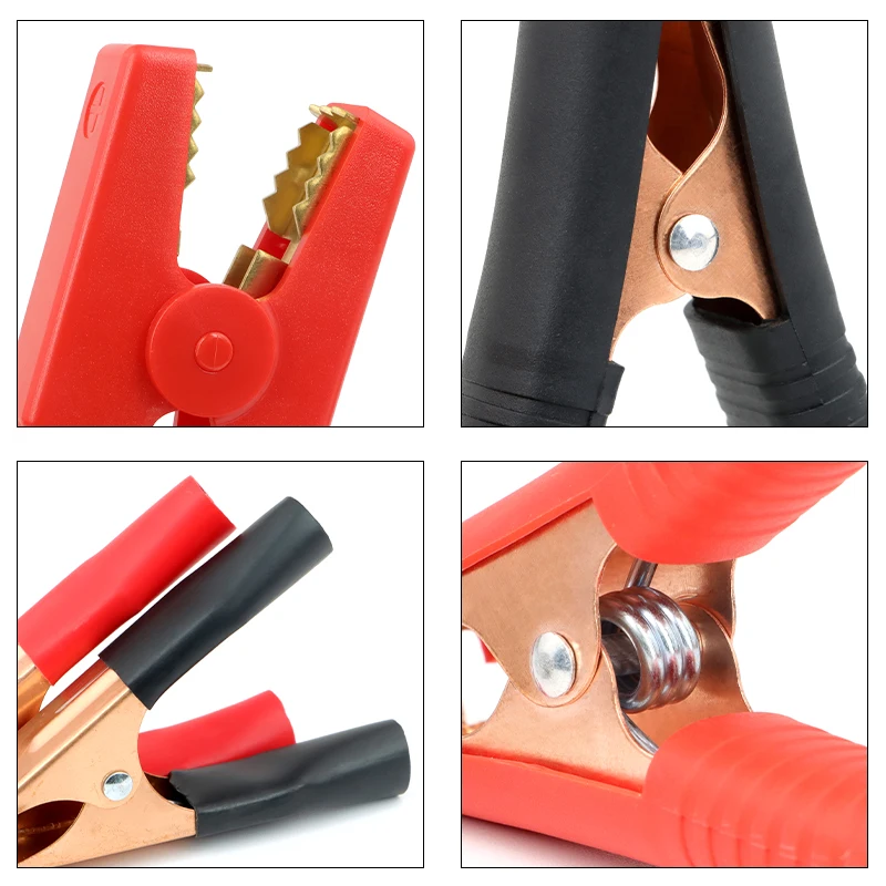 1pair Black Red Set 30A~300A Copper Crocodile Clips Car Caravan Van Batteries Test Lead Plug Power Connector Battery Clip