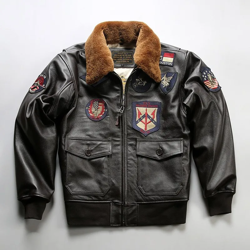 Men's leather with a lambskin collar and top layer of cotton