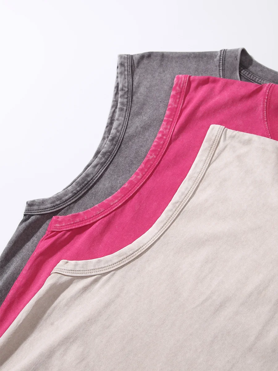 2025 Summer New cotton Men's Washed Cotton Tank Tops Muscle Gym Sleeveless Workout T Shirts Running Beach Loose Tees