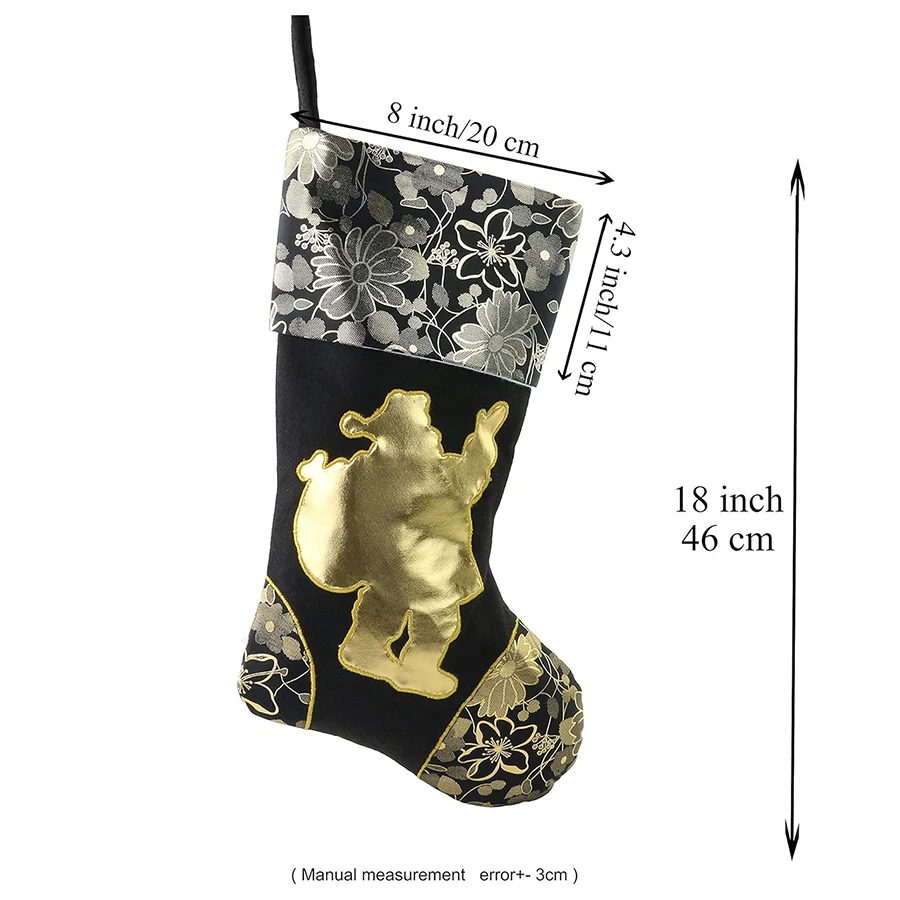 3 Pcs Christmas Socks Candy Bag Luxury Black Gold Elk Santa Pattern Home Fireplace Christmas Tree Pendant Decoration Gift Bag