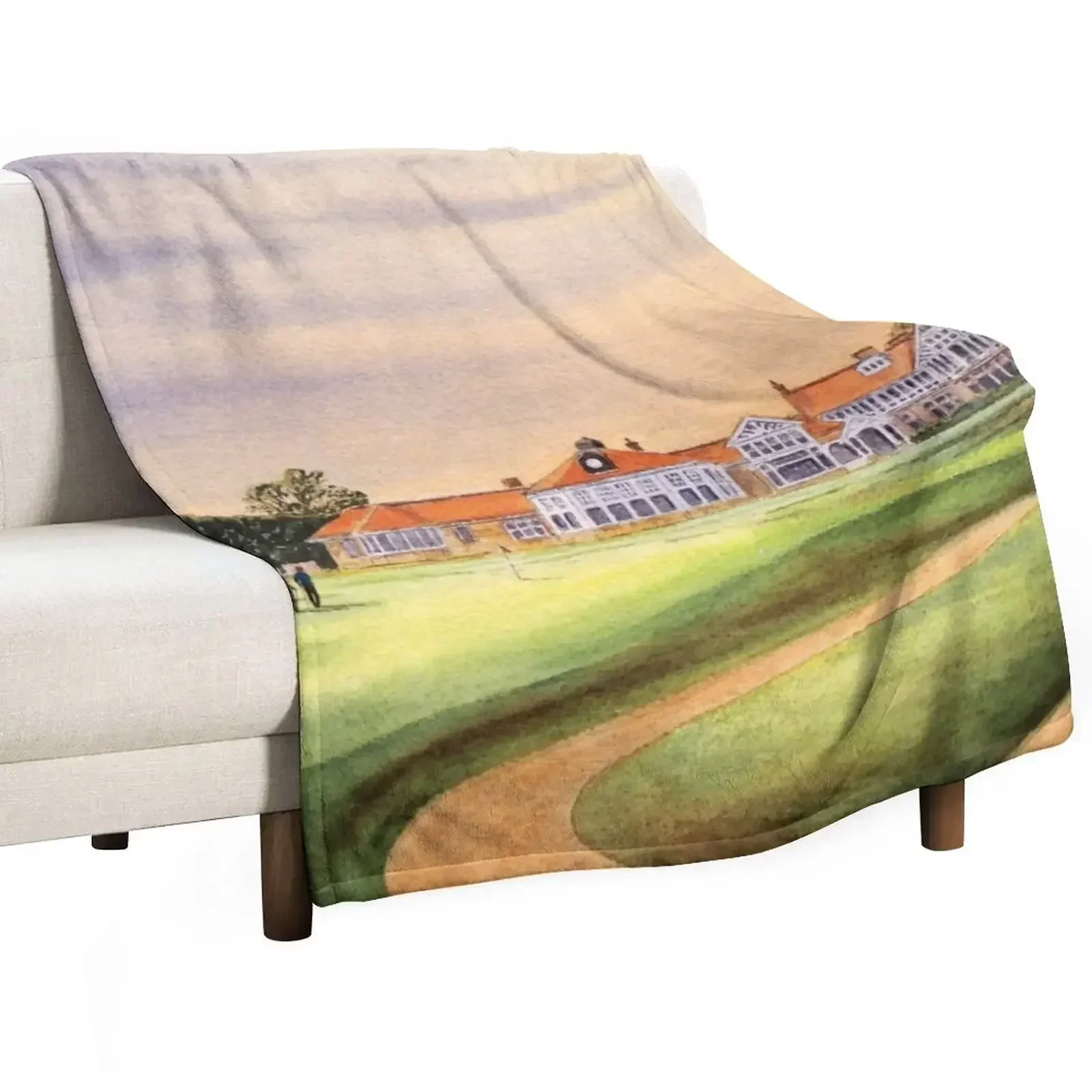 

Muirfield Golf Course 18Th Green Throw Blanket Soft Sherpa Fleece Warm Blanket for Winter