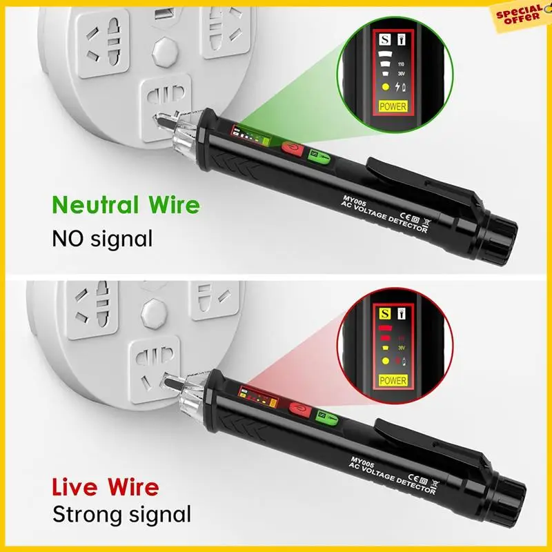 

A25P Черный пластиковый тестер напряжения со светодиодным цифровым дисплеем, двойной диапазон 12-1000 В переменного тока/48-1000 В переменного тока, бесконтактный электрический тестер Pe