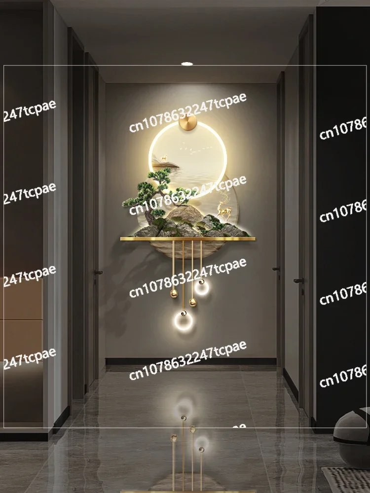 Illuminated decorative painting at the entrance, light luxury, three-dimensional relief, corridor end, LED wall lamp painting, n