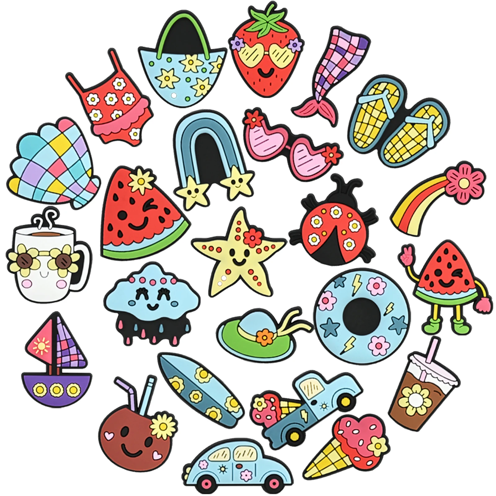 24 Peças de Charms para Calçados Estilo Férias de Verão no Havai, para Sandálias, Bolsas de Praia, Decorações de Calçados em PVC, Acessórios DIY