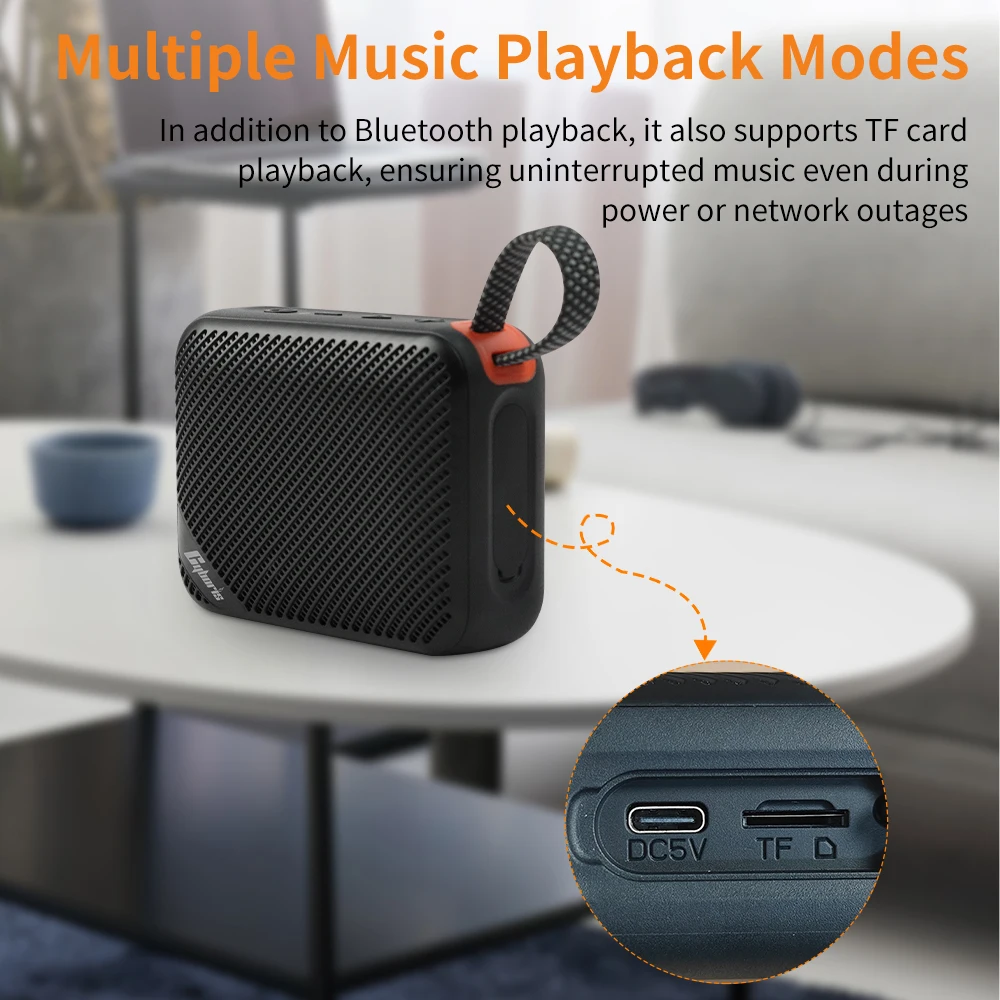 Cybori T102 5W مكبرات صوت بخاصية البلوتوث مقاومة للماء مكبر صوت لاسلكي محمول مع ضوء TWS/LED/بطاقة TF/مكالمات بدون استخدام اليدين للاستخدام اليومي