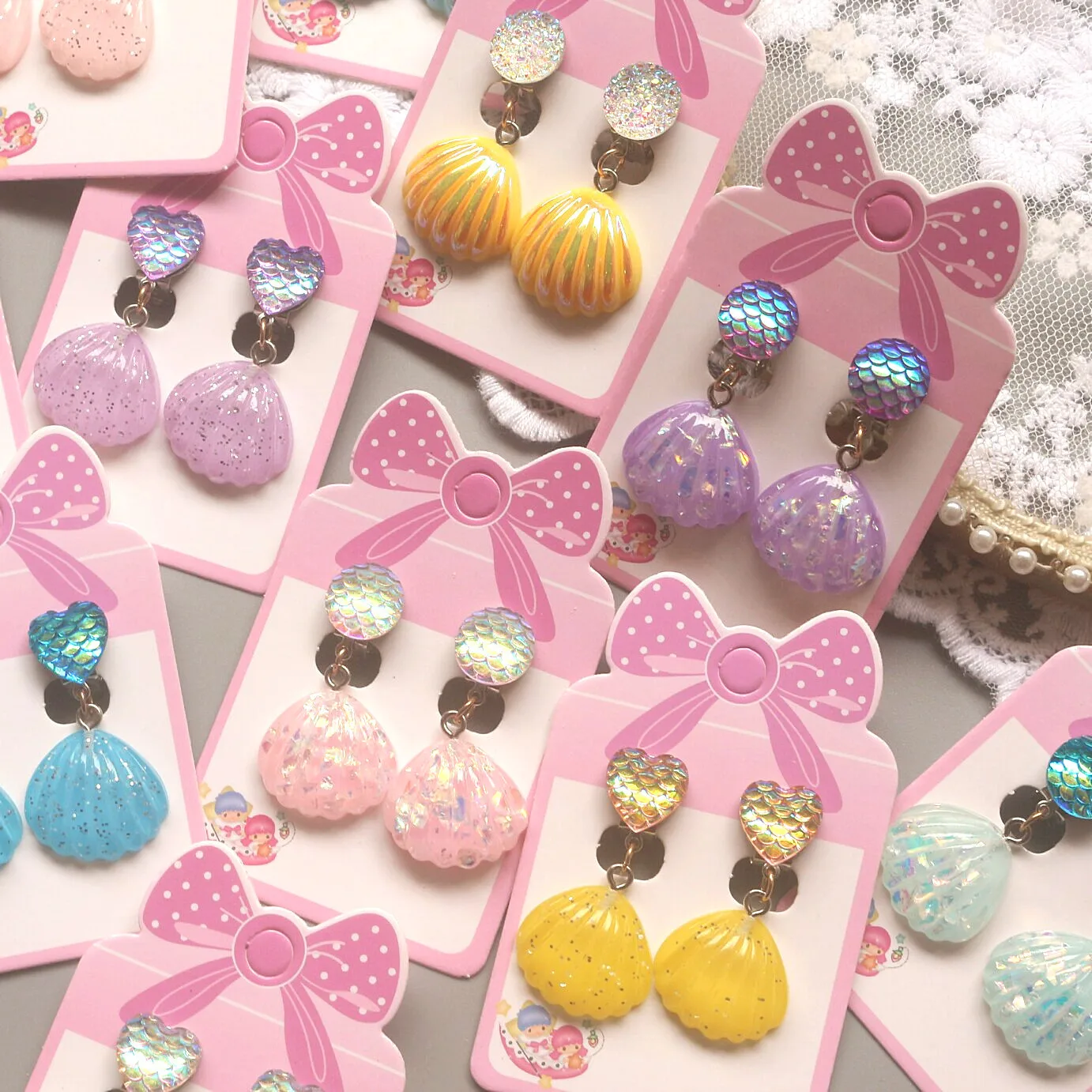 

girls cartoon cute shell earrings ocean travel summer holiday decoration shinning plastic earring light