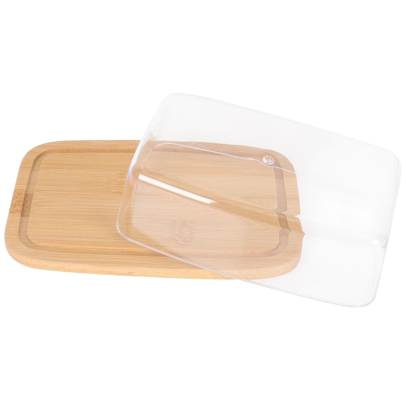 

Butter Box with Lid Storage Container Refrigerator Glass Tray Cheese Bamboo Dish for Fridge