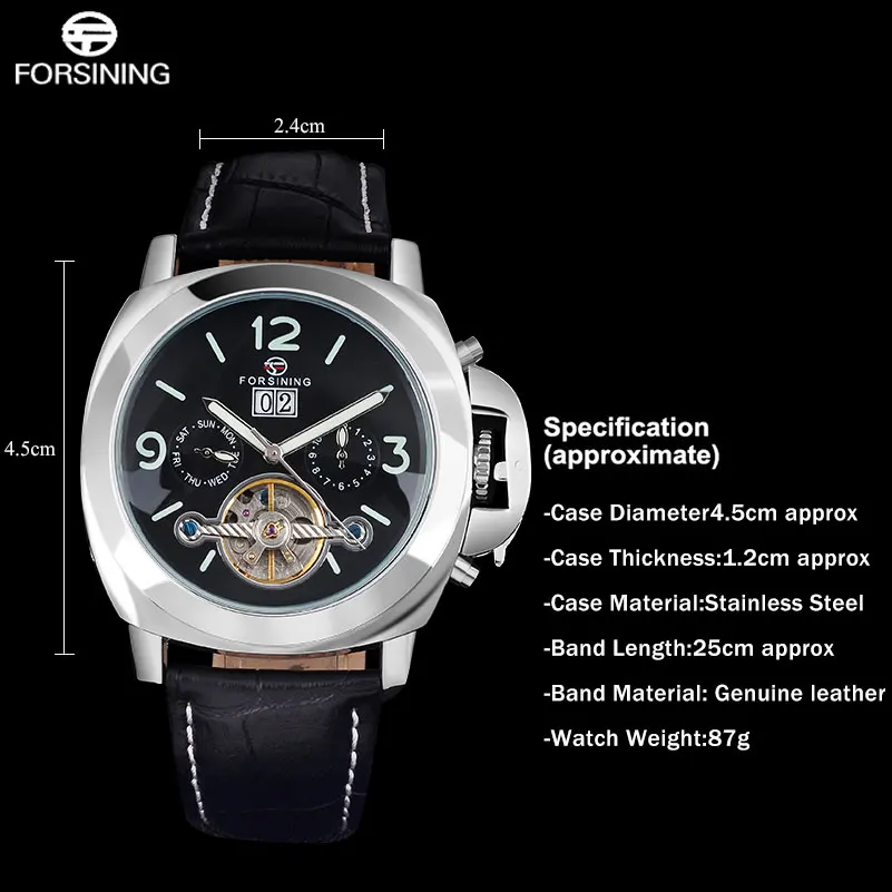 Fashion Forsining Top Brand Classic Mens Watches Tourbillion Genuine Leather Luxury Automatic Mechanical Men Watch