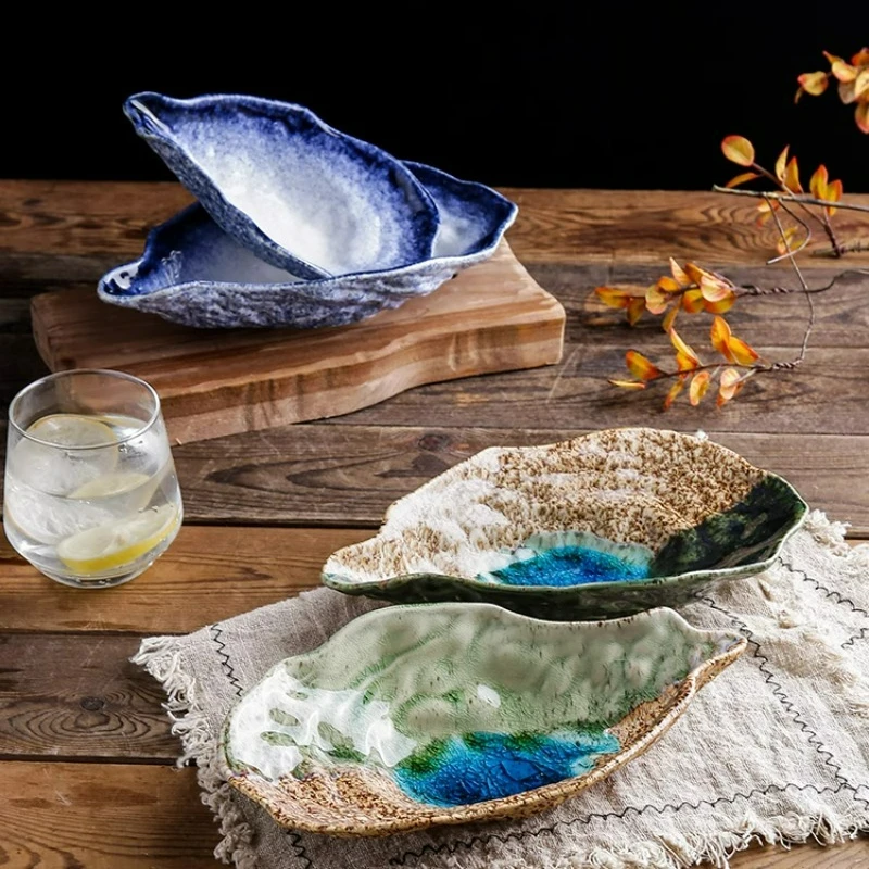 

Retro Creative Ceramic Kiln Change Tableware Dessert Bread Fruit Plate Sushi Sashimi Plate Home Kitchen Products Cute Plates