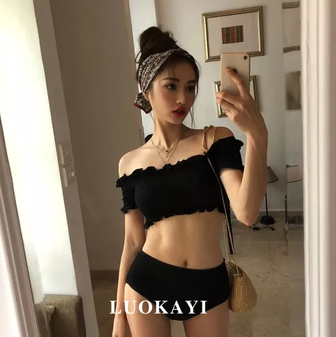 

Black One-Shoulder Slimming Bikini Vacation Beach Separate Swimsuit Women Sexy Cover-Up Yoga Fitness Sports Activity Suit