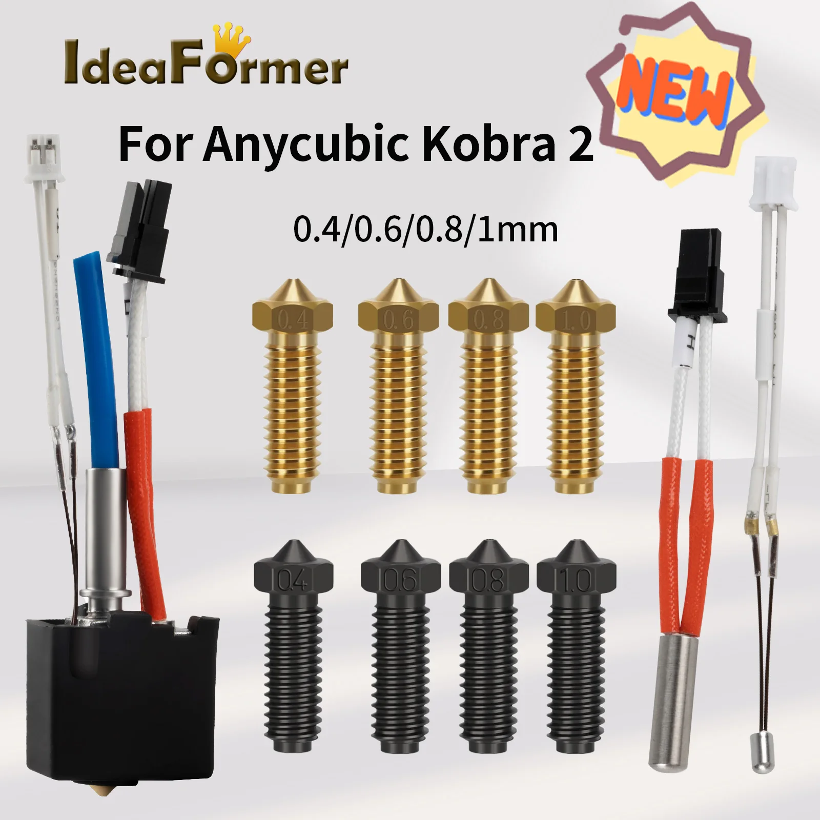 For Anycubic Kobra 2 Hotend 24V 60W Heating Tube Throat For Kobra 2 Pro/2 Neo/2 Max Hotend Kit Brass Nozzle Thermistor NTC100K