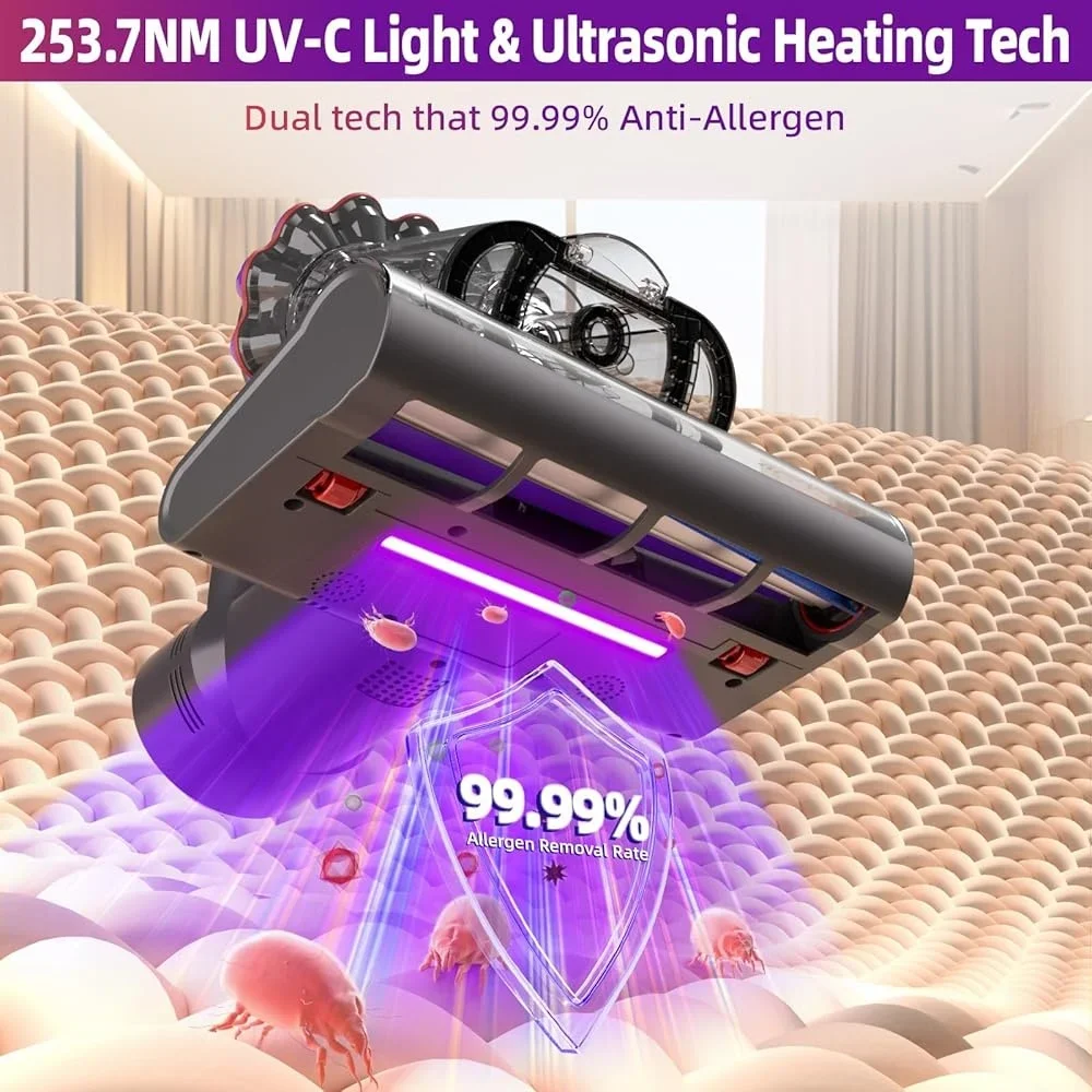 Potente aspirapolvere portatile per materassi 16Kpa UV-C Light 140 ° Macchina per la pulizia delle tappezzerie a basso rumore con filtro HEPA a calore F