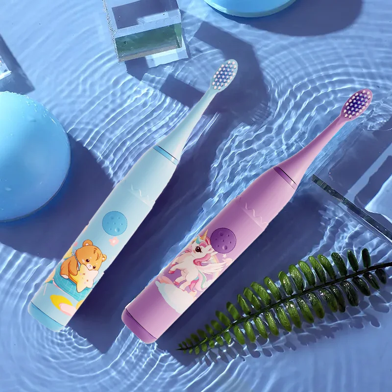 Children Electric Toothbrush With Replacement Head Cartoon Kids Ultrasonic IPX7 Waterproof Rechargeable Sonic Clean Toothbrush