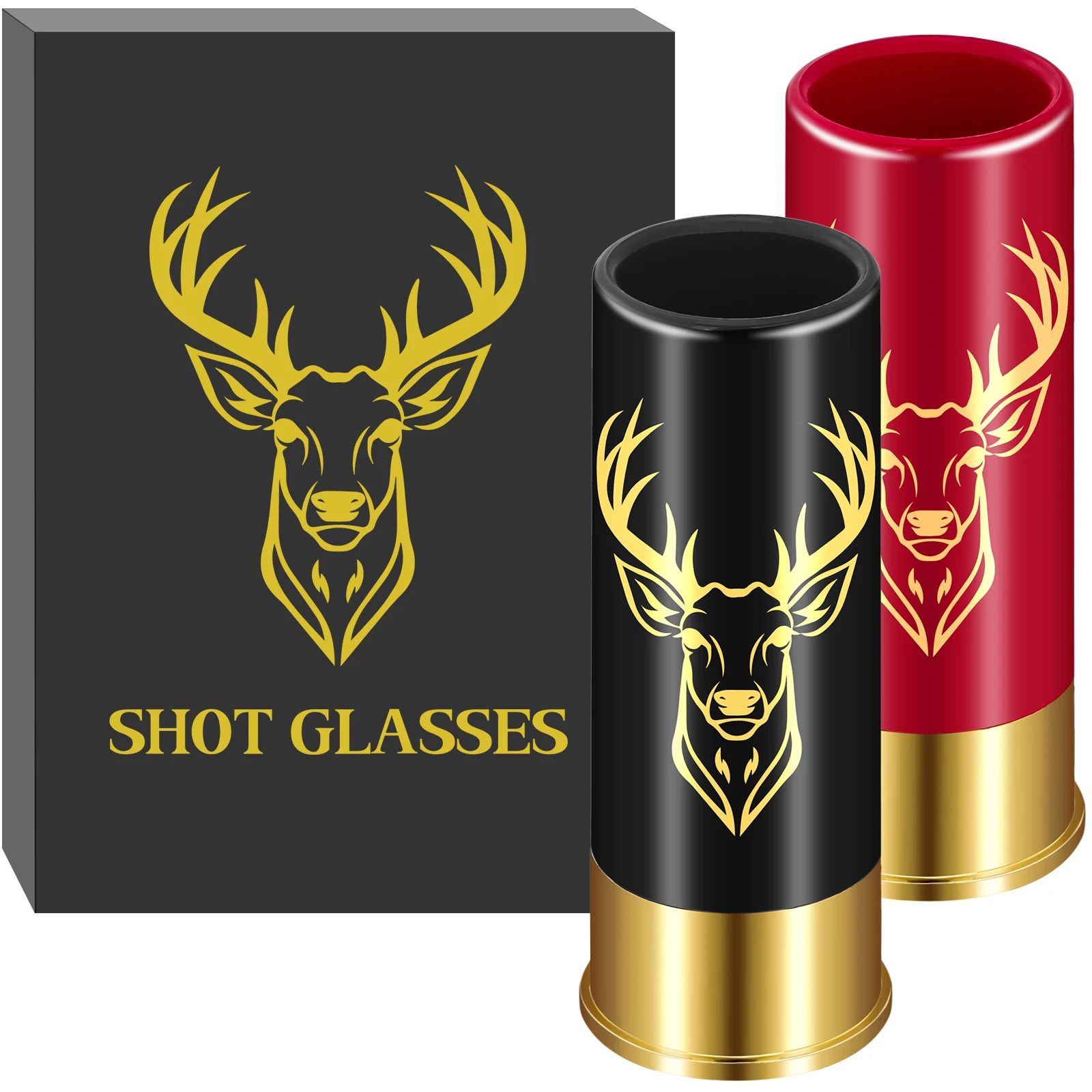 

LKKCHER 2PCS/Set Shot Glass Red/Black Wine Drinking Cup Plastic Deer Head Pattern Wine Glass Home Party Drinkware Gift Set Men