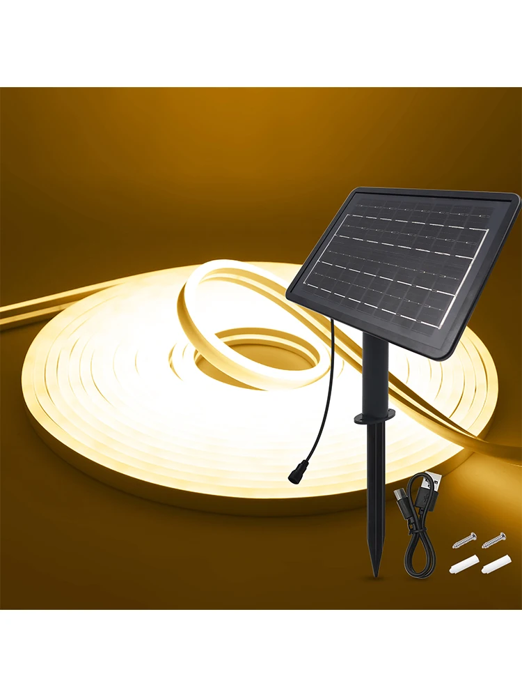 Solarbetriebener Neonstreifen DC 24V IP67 Wasserdicht Warm-/Kaltweiß Flexibles Band LED-Licht für Außenbereich Gartendekoration Lampe