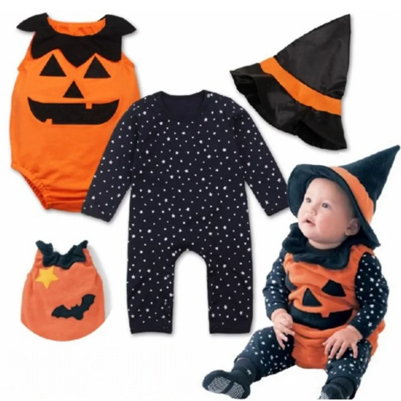 

Baby Halloween Costumes Devil Striped Jumpsuit Hat Bodysuit 3 pcs Set Toddlers Rompers Growings Jumpers Bat Vampire Pumpkin