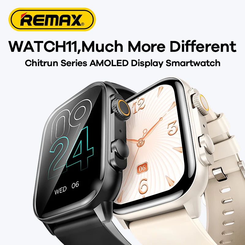 Remax Smart Watch Sleep Blood OXygen Message Music Control Sport Heart Real Step Calories NFC Touch AMOLED Screen IP68 260mAh