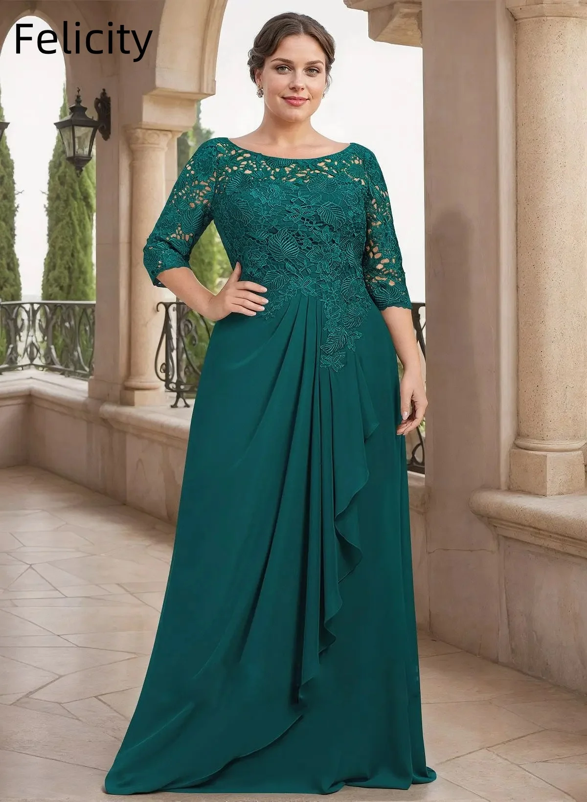 Lace Chiffon Mother of the Bride Dresses 2026 3/4 Sleeves A-line Wedding Guest Dress Green Draped Elegant Evening Gowns Custom