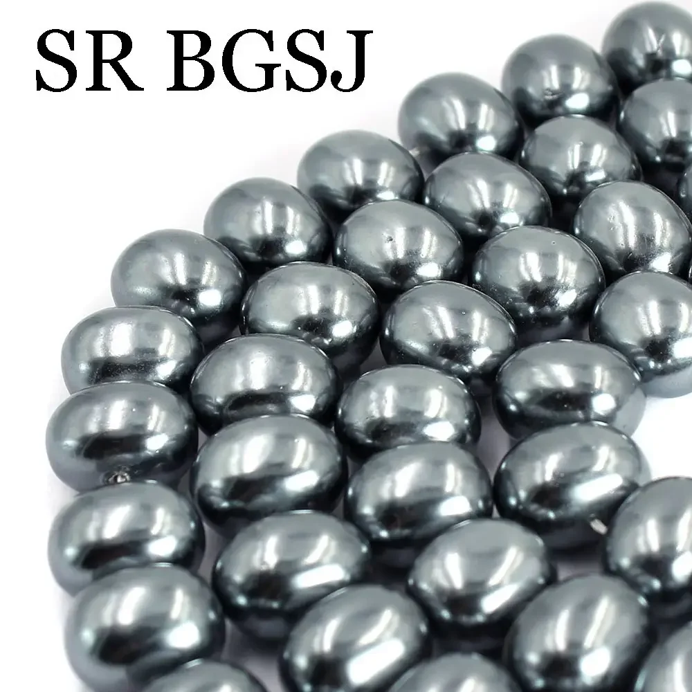 15x12mm Egg Shape Dark Grey Natural Shell Pearl Jewelry Making Spacer Beads Strand 15