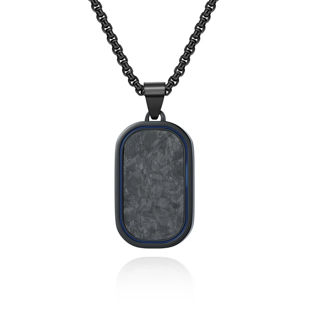 Men's Stainless Steel Carbon Fiber Military Pendant Necklace Hip-hop Jewelry