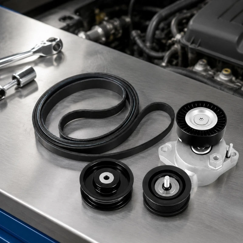 M68B Tensioner and Idler Pulley Set with 6PK2404 Ribbed Drive Belt for ML350 C350