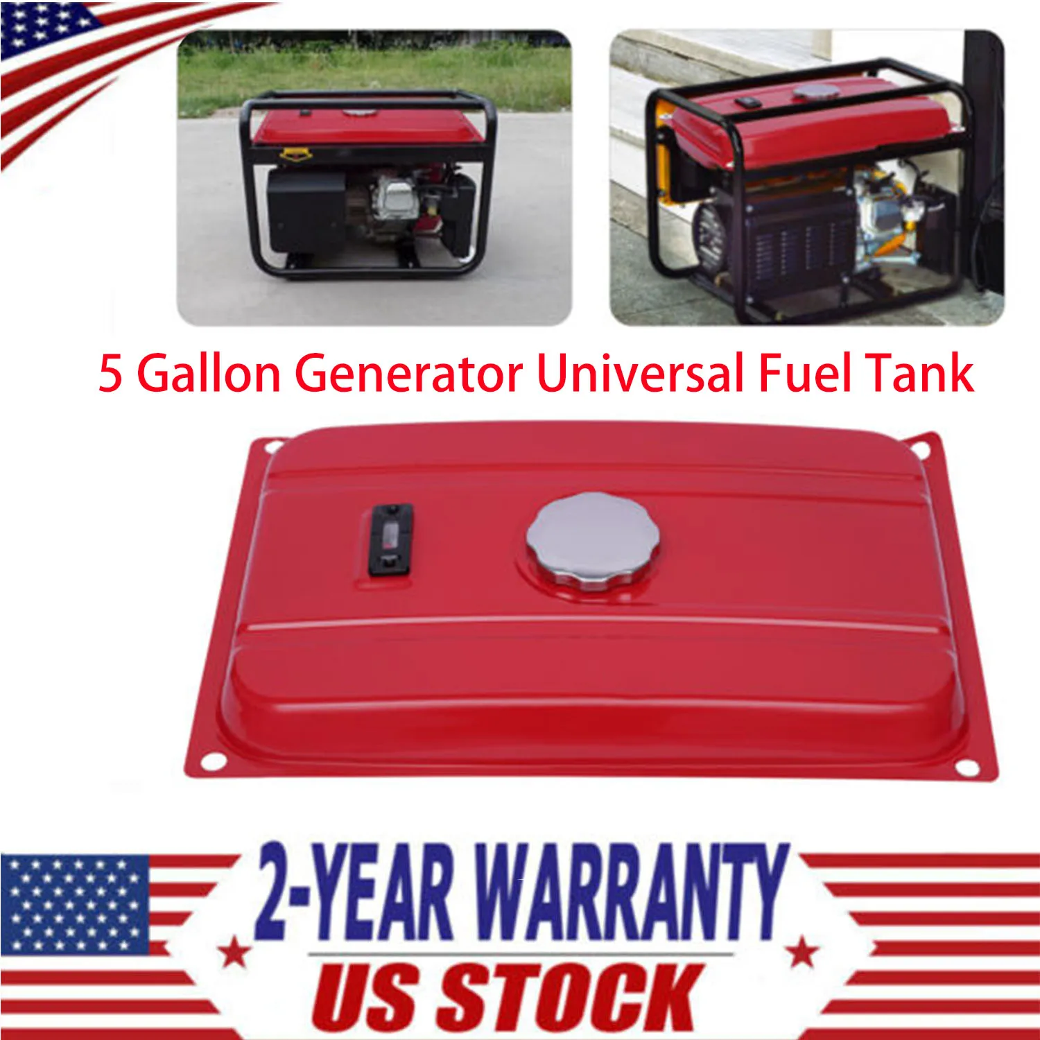 

5 Gallon Red Generator Universal Fuel Tank 18.9L Equipment Tank with Chrome Cap Gauge Fits for EC2500