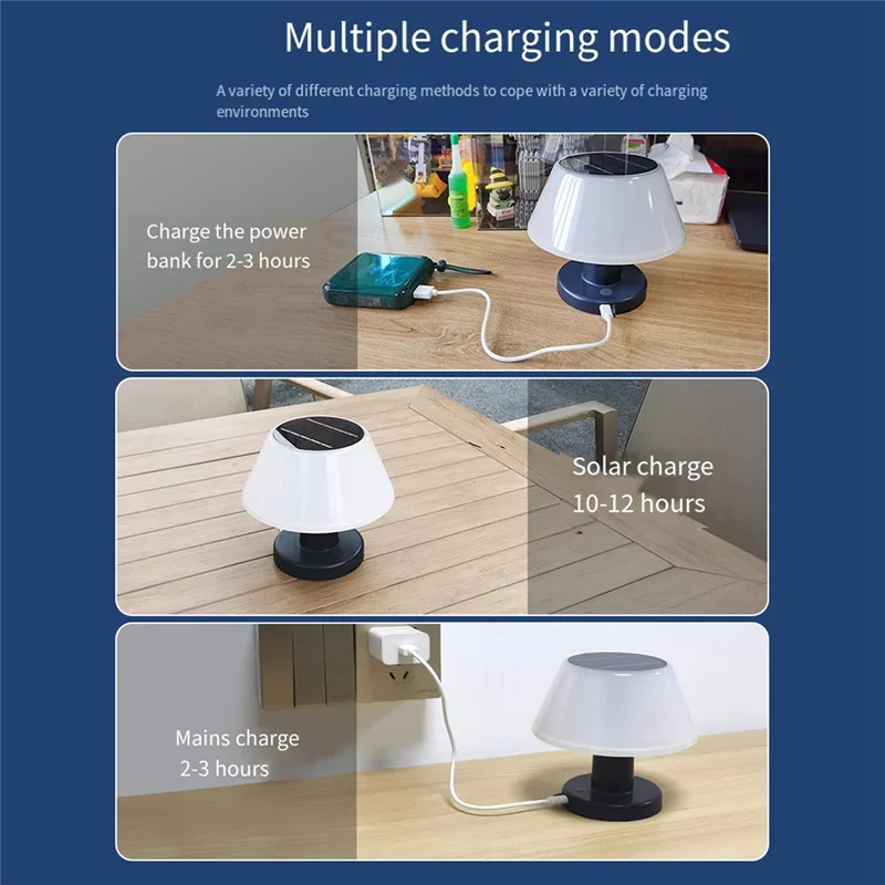 Outdoor Solar Table Lamp Waterproof Garden Indoor Desk Solar Read Lamp Dimmable Cordless Night Light Easy To Use