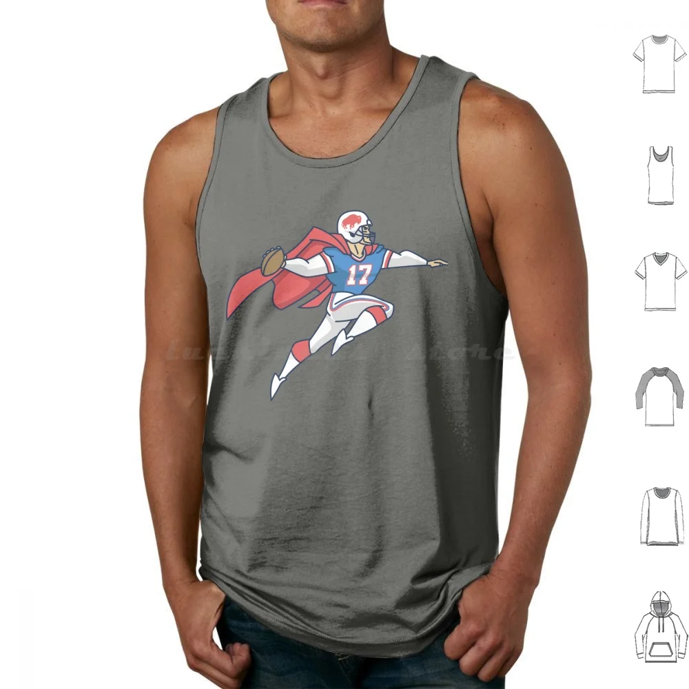 Super Josh Buffalo Football Cartoon Pop Art Drawing , Super Hero 90's Retro Quarterback Tank Tops Print Cotton Buffalo