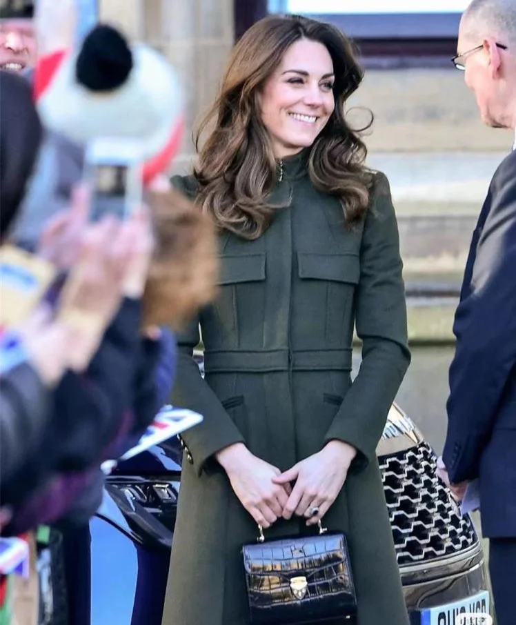 Princess Kate Middleton Coat Dress Green Long Wool Overocoat Women Elegant Luxury Long Sleeve Autumn Winter Outerwear Clothes