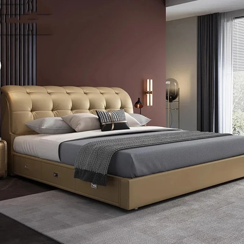 #Bedroom Low Profile Bed Modern Drawers King Size Floor Double Bed Human Storage Design Cama Matrimonial Nordic Furniture