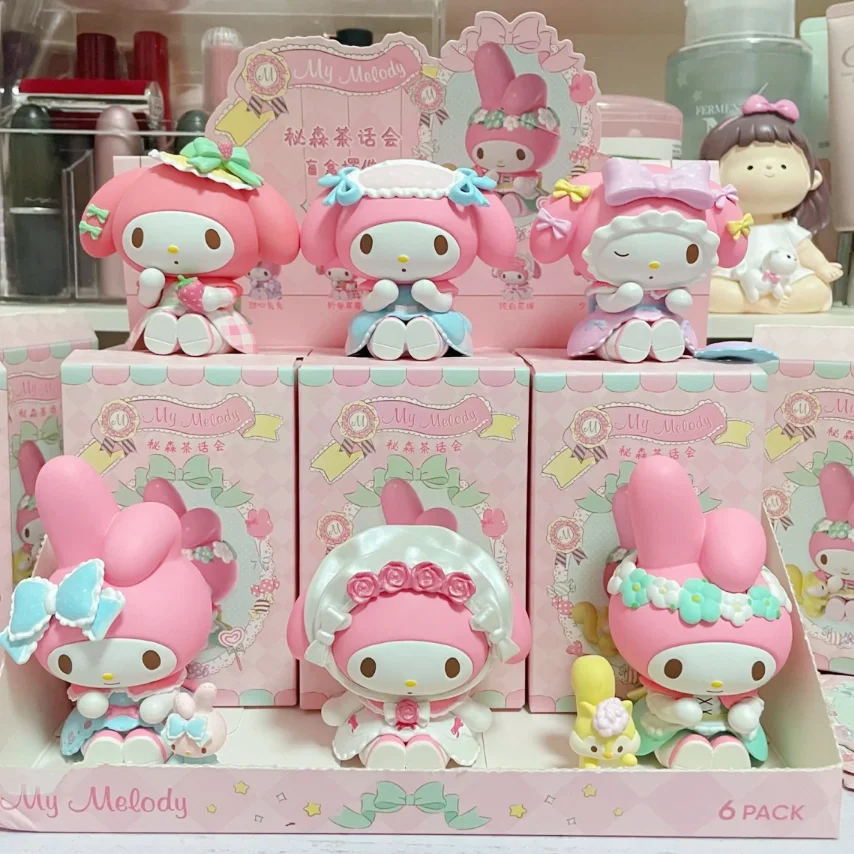 Sanrio My Melody Tea Party Blind Box Tide Play Display Piece Melody Tie Cute Desktop Hand Do Gift Decoration Collection