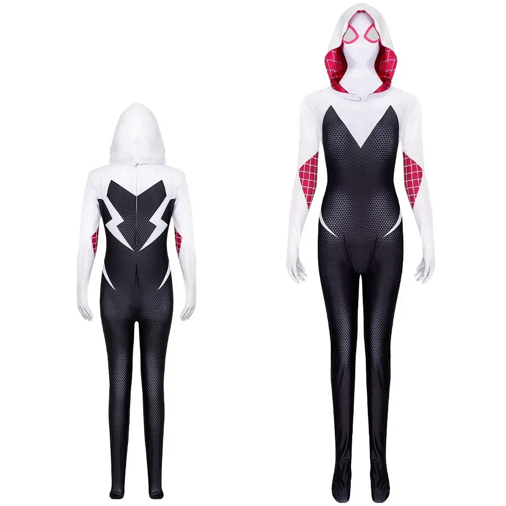 

Gwen Spid Costume Superhero Bodysuit for Kids and Adult Halloween Cosplay Jumpsuit Kids Halloween Costume Props for Adults