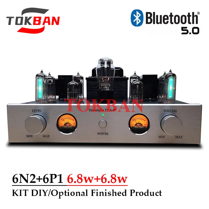 Tokban A09 6n2 6p1 Vacuum Tube Amplifier Kit DIY 6.8w*2 2-channel Amp Vu Meter Bluetooth 5.0 HIFI Class Amplifier Audio