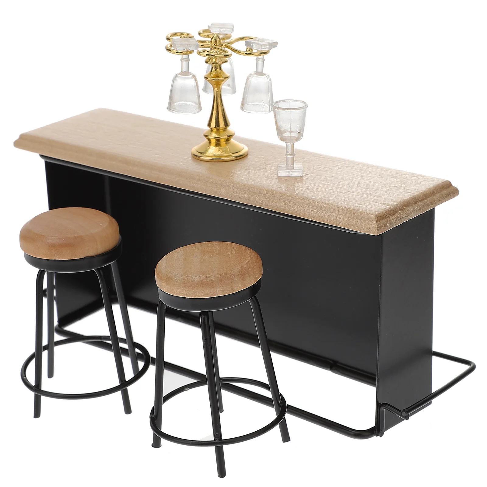 

8Pcs Miniature House Bar Set Realistic Mini Bar Counter Wine Bottles Glasses Holder Accessories for Mini Furniture Decoration