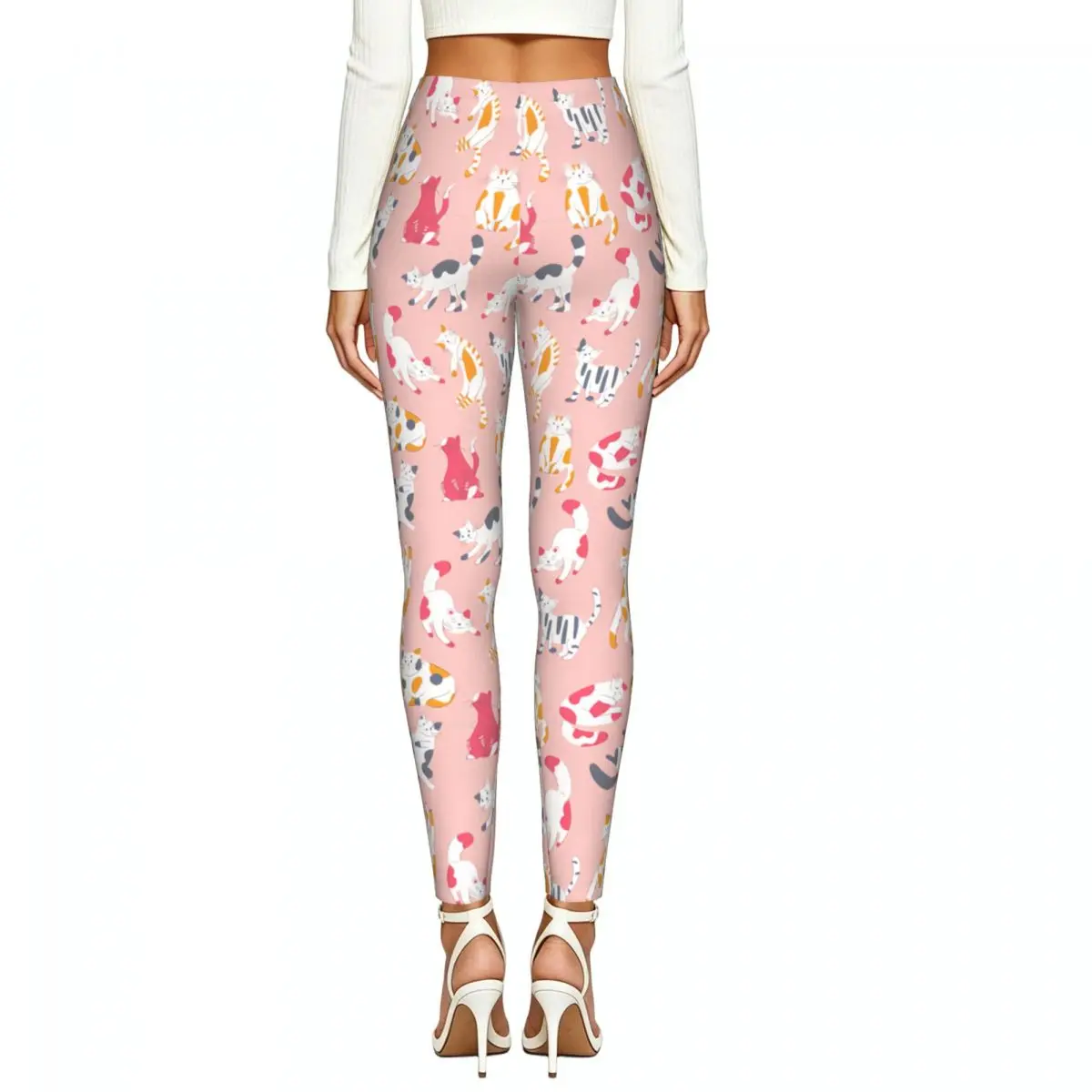 Cute Cat Pattern Women Leggings High Waisted Stretch Tights Workout Running Pants - view 4